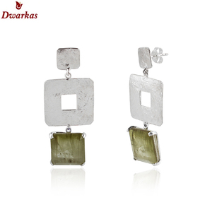 Pendientes de piedras preciosas de cuarzo Esmeralda con textura de Plata de Ley 925 hechos a mano Clásicos al por mayor para damas y niñas, joyería de regalo - Product Image 6