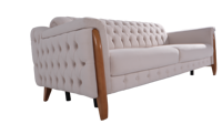 Canapé Chesterfield deux places gris crème moderne européen en tissu microfibre avec accoudoirs en bois, haute qualité, sans taxes, pour maison, hôtel, appartement