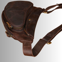 Sac bandoulière vintage en cuir véritable marron Crazy Horse avec fermeture éclair, sac de poitrine durable, sac à bandoulière, couleur personnalisable, pour l'extérieur