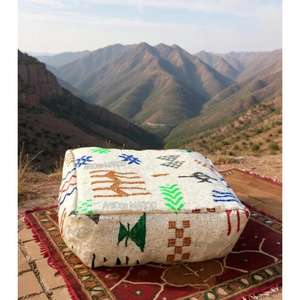 Moroccan <b>Leather</b> Pouf Handmade Ottoman <b>Footstool</b> Traditional Handcrafted Pouffe Home Decor Boho Ottoman Seat Living Roo - Product Image 1