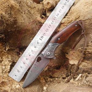 Cuchillo de bolsillo profesional de alta calidad Damasco hoja fija plegable mango de madera cuchillos multiusos - Product Image 3