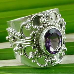 Navya Craft Handmade 925 Sterling <b>Silver</b> Women's <b>Ring</b> with Amethyst & Pear Cut Diamond Bezel <b>Set</b> Sizes 4 to 14 US Everyday Wear - Product Image 3