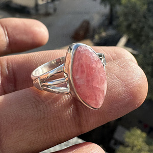 Bague de Fiançailles et d'Anniversaire en Argent Sterling 925 avec Cabochon Rose en Rhodochrosite Style Bohème, Sertie en Bezel, Vente en Gros - Product Image 4