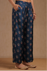 Bleu et rouge coupe régulière indien et pakistanais vêtements robe imprimé fleuri femmes Kurta Palazzo avec Dupatta pour femmes mode - Product Image 5