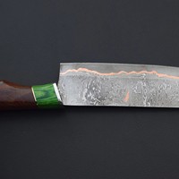 Pisau Santoku Jepang 6-7.9 inci, Baja Damaskus, Sarung Kulit, Buatan Tangan, Tempa, Kekerasan Tinggi, Sangat Tajam, Gagang Kayu Tahan Lama