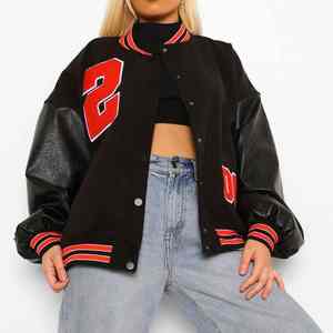 New Arrival Leather <b>Women</b> <b>Varsity</b> <b>Jacket</b> Dyed Breathable Solid Regular Custom Logo & Color High Quality Quilted Hot Selling - Product Image 1