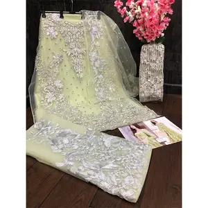 Bayanlar nakış Shalwar Kameez butik elbise | Pakistan kadınlar 3 parça parti giyim nakış çalışmaları işlemeli elbiseler