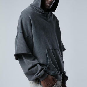 Sudadera con capucha de ropa de calle de alta calidad, sudaderas con capucha de lavado ácido de doble capa, recién llegado, Sudadera con capucha transpirable de lavado ácido de doble capa para hombres - Product Image 3