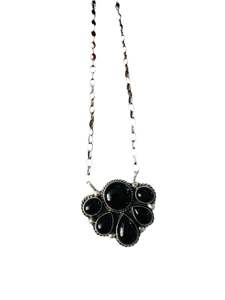 Navajo Black Onyx & Sterling Silver Cluster Collar Hecho a mano Southwestern Declaración Joyería - Product Image 5