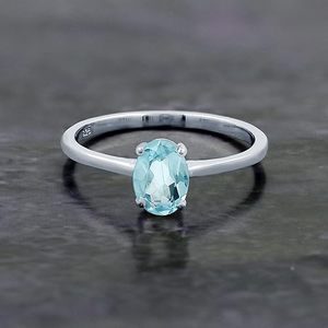 Bague en argent sterling 925 plaqué topaze bleue pour femmes, faite à la main, forme ovale, légère - Product Image 1