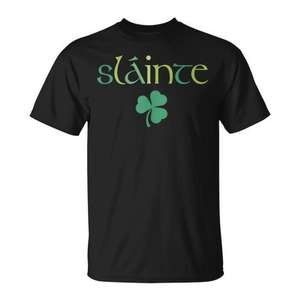 Camiseta irlandesa Slainte con diseño de trébol verde para el día de San Patricio, ropa unisex de manga corta con cuello redondo para adultos - Product Image 1