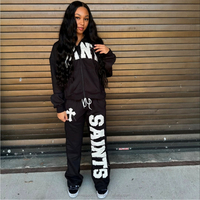 Ensemble de survêtements 2 pièces en coton respirant à séchage rapide avec logo personnalisé, pantalon de jogging évasé à capuche épais pour l'hiver, style streetwear