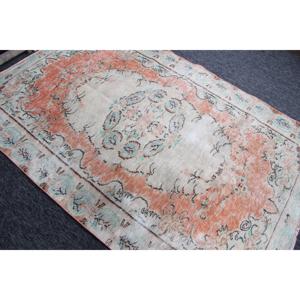 Tapis turc vintage, tapis de 5,2 x 8 pieds, tapis en laine à motifs floraux orange - Product Image 3