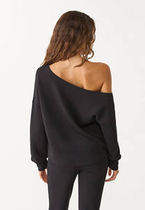 Meilleure vente qualité noir femmes doux au toucher épaules exposées sweat côtelé poignets femmes sweats à capuche d'entraînement femmes sweat - Product Image 4