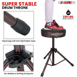 5 Core Drum Throne 3 Thick Padded Memory Foam Comfortable Drummer <b>Stool</b> 330Lb Capacity Adjustable - Product Image 5