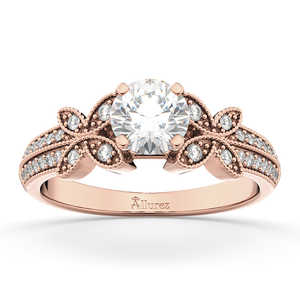 18K Rose Gold Butterfly Milgrain Diamond Engagement Ring 0.25ct Elegant <b>Wedding</b> Band - Product Image 1
