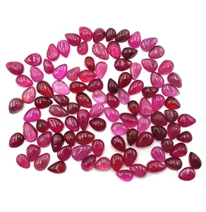 Natural Ruby Pear Smooth Cabochon Unheated Inclusions Gemstone DIY For Making Jewelry Loose Stone