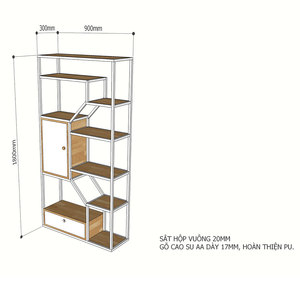 Rubberwood Shelving System with Powder-Coated Iron Frame (180x30x180cm)-KTB68078-Easy Standing Installation for Living Room - Product Image 4