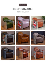 Fauteuil Club Aviateur de Luxe Union Jack en Cuir Vintage et Aluminium Riveté pour Bureau Créatif et Bar Thème