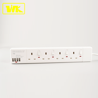 WK 13A Soket Daya Ekstensi 4 Arah dengan 2 Pengisi Daya USB Perlindungan Lonjakan Daya Terpisah dengan Neon