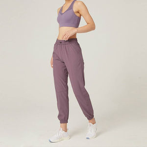 Joggers de cintura elástica alta para mujer, pantalones de Yoga de entrenamiento de patrón sólido de estilo frontal plano con cierre ajustable para invierno - Product Image 4