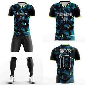 Custom Unisex Football Kit Breathable Quick Dry Anti-Bacterial Stretch Black Neon <b>Geometric</b> Jersey Shorts Set Training Uniform - Product Image 1