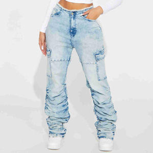 กางเกงยีนส์แฟชั่นทรงตรงเอวสูง 6 กระเป๋า ระบายอากาศได้ดี สำหรับผู้หญิง ใส่สบายในช่วงฤดูร้อน - Product Image 1