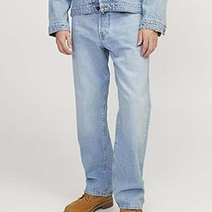 Jeans de Mezclilla Azul Claro de Pierna Recta, Cintura Alta, Corte Regular, Algodón Lavado, Estilo Casual para Hombre, Primavera 2026 - Product Image 3