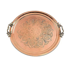 Plateau de service en cuivre forme ronde couleur or rose 100% plateau en cuivre de meilleure qualité taille personnalisée - Product Image 5