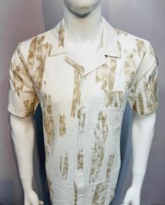 À la mode hommes 100% coton imprimé à manches courtes chemise décontracté vêtements d'été respirant et léger abstrait brosse motif fil teint - Product Image 2