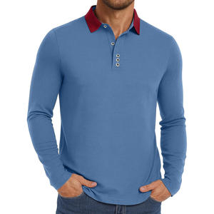 Polos Personalizables de Manga Larga para Hombre para Primavera/Verano, Tejido Jersey Transpirable con Cuello Alto y Diseño Sólido - Product Image 5