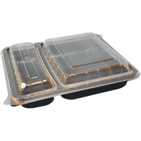 Barquette alimentaire en plastique pour micro-ondes à 2 compartiments, 200x240x55, pour sushi, sandwich, préparation de repas, à emporter, conteneur de charcuterie avec couvercle