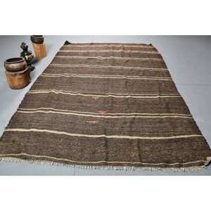 Alfombra Rectangular Grande de Lana Hecha a Mano, Color Beige Marrón Rústico, 7.3 x 10.7 pies, Ecológica, Tradicional, Turca, con Diseño Abstracto de Patchwork - Product Image 1