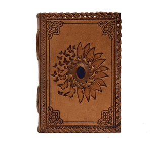 240 pages en cuir véritable Journal Style Vintage tournesol papillon broderie pierre bleue carnet de croquis classique cahier d'écriture - Product Image 3