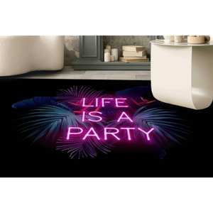 Tropical Neon 'Life is a Party' Printed <b>Rug</b> - Modern Pattern,<b>Chenille</b> <b>Rug</b> - Product Image 1