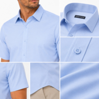 JAMES TAYLOR Kemeja Pria Musim Panas Formal Berbahan Benang Celup, Elastis, Kancing Tunggal, Lengan Pendek, Slim-Fit, Kerah Berkancing (60% Katun)