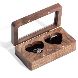 <b>Wooden</b> Double Heart Ring Bearer Holder for Weddings and Engagements for <b>Jewellery</b> Storage during Ceremonies - Product Image 1