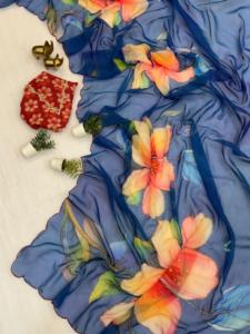 Sari de Chifón Ligero, Ropa India y Pakistaní, Última Moda Tradicional, Blusa de Seda de Chifón Pesado - Product Image 3