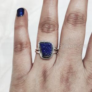 Rough Stone Jewelry Women's <b>Ring</b> Natural Raw <b>Lapis</b> <b>Lazuli</b> Gemstone Christmas Adjustable Bohemian <b>Ring</b> 925 Sterling Silver <b>Ring</b> - Product Image 4