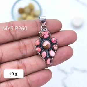 Colgantes Finos de Plata 925, Precio al por Mayor, Joyería, Colgantes con Piedras Preciosas de Turquesa Rosa Ostra - Product Image 1