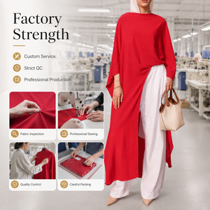 Set Musulmano in Due Pezzi Stile Turco con Logo Personalizzato, Abaya Irregolare Modesta e Pantaloni a Gamba Larga, Abbigliamento Islamico da Donna OEM - Product Image 6