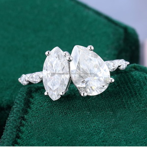 Bague de fiançailles Toi Et Moi avec diamant Moissanite taille poire et marquise pour mariage ou cadeau Bague de proposition de certificat IGI - Product Image 4