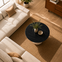 Table à manger ronde moderne de luxe en marbre avec plateau en pierre noire et base en marbre blanc, 4 places