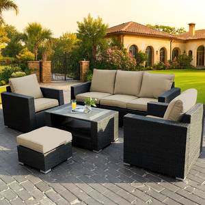 Conjunto de Sofás de Exterior de Ratán Sintético Moderno para Todo Clima con Cojines Impermeables para Jardín, Villa, Granja, Patio, Hotel y Resort - Product Image 1