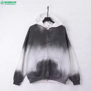 Sweat à capuche zippé pour homme, style streetwear vintage, délavé effet soleil, 100% coton molletonné/éponge française, séchage rapide, respirant, hiver - Product Image 4