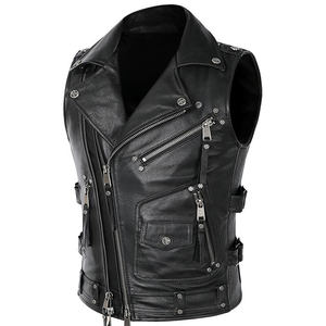 Gilet sans manches en cuir véritable pour homme, style motard punk, à capuche, fermeture éclair, coupe ajustée, hiver, tendance 2025 - Product Image 1