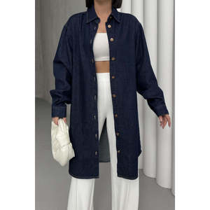 เสื้อเชิ้ตแขนบอลลูนติดกระดุม 6093 - สีกรมท่าแบบสล็อปสไตล์ - Product Image 5