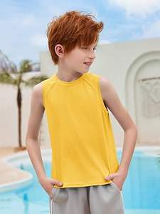 Camiseta sin Mangas para Niños, Color Amarillo, Lisa, Cuello Redondo, Chaleco, Camiseta Deportiva para Niños - Product Image 3