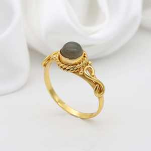 Anillo de boda de mujer chapado en oro de 18 quilates hecho a mano de último estilo, piedra lunar gris, piedras preciosas, joyería de compromiso, nuevos anillos de moda - Product Image 5