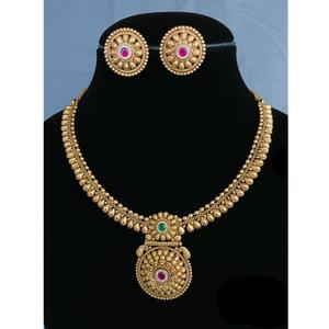 Elegante mejor calidad antiguo pulido diseño exclusivo con aspecto de piedra chapado en oro collar conjunto con pendientes de boda para mujer - Product Image 1